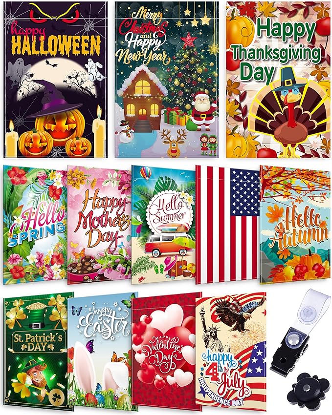 BP&Q Seasonal Garden Flags 12x18 Double Sided Set of 12
