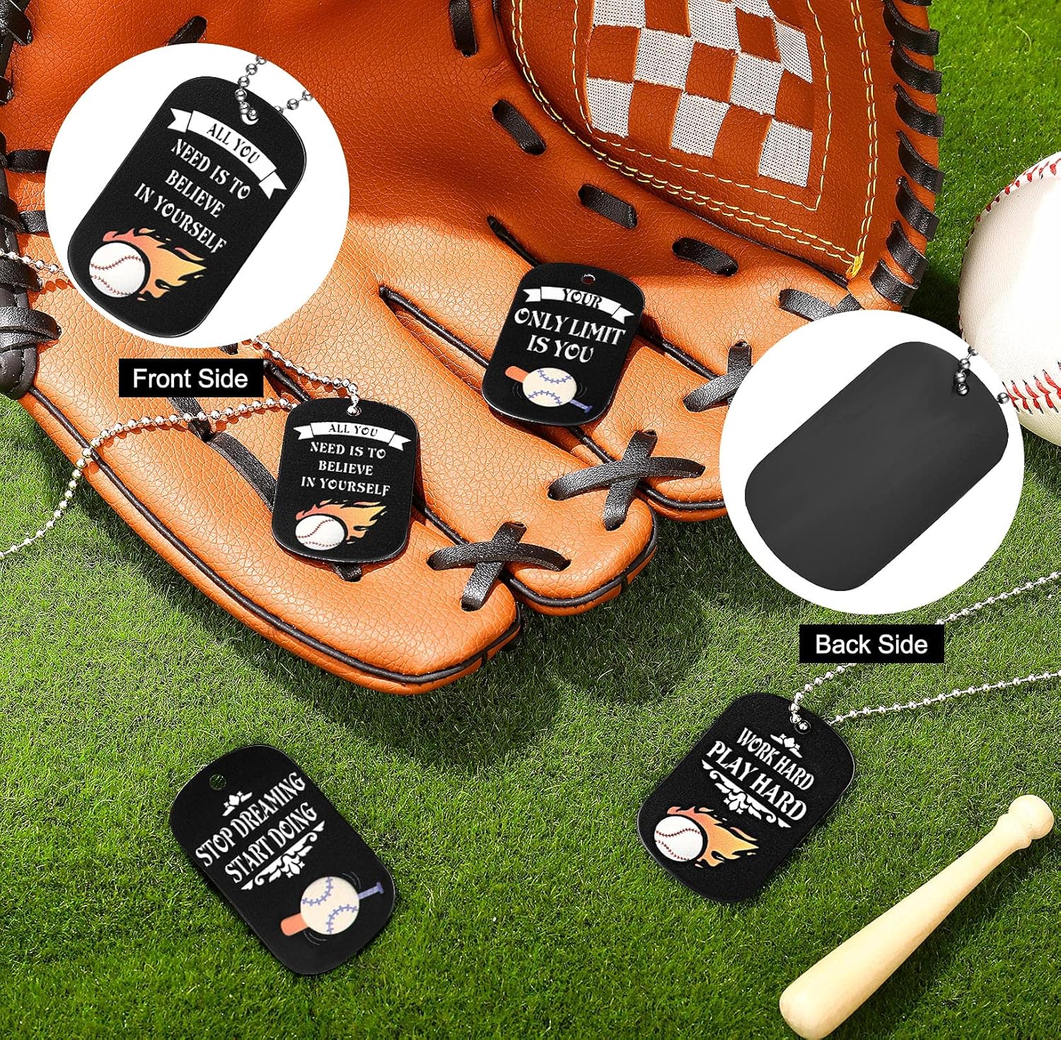 16 Pieces Baseball Dog Tag Pendants Inspirational Dog Tag Necklaces Baseball Dog Tag Chains Dog Tag Necklace Pendants for Jewelry Sports Uniform Supplies Baseball Players Fans Men and Women : Sports & Outdoors