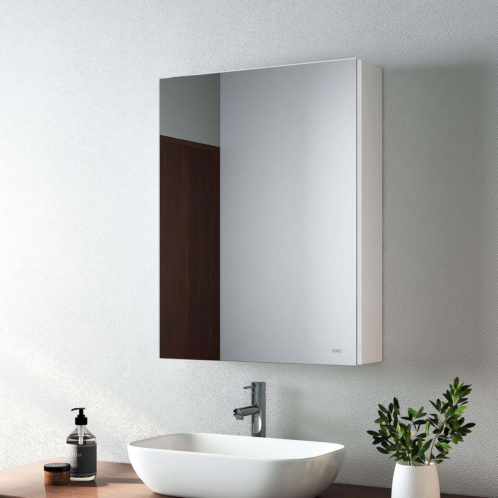 EMKE Bathroom Mirror Cabinet Single Door - Wall Mounted Bathroom Cabinet Storage Cupboard with Adjustable Shelf, Waterproof Bathroom Wall Storage Cabinets, White 50L x 65H x 14.5D cm