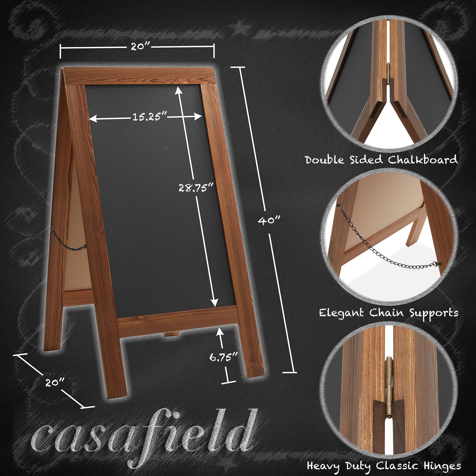 Casafield Letrero de pizarra con marco en A, 40 x 20 pulgadas, color marrón rústico, pizarra magnética de doble cara para menús para restaurantes, tiendas de sándwich, cafeterías, aceras, bodas