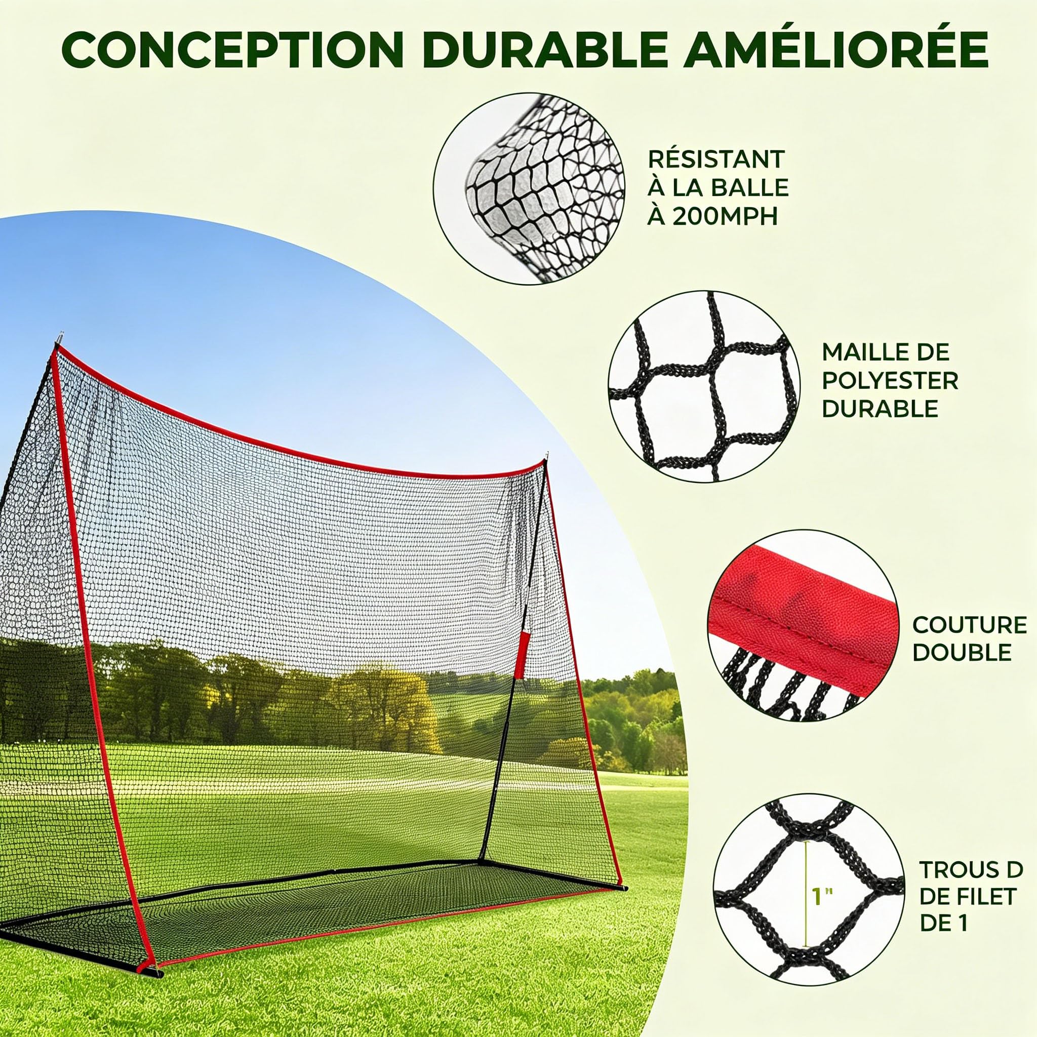 Golfnetz riesig 305x93x217 cm tragbar stabiles Golf Übungsnetz für Innen & Außen mit Aufbewahrungsnetz & 4 Heringen Trainingshilfe für Zuhause schwarz/rot