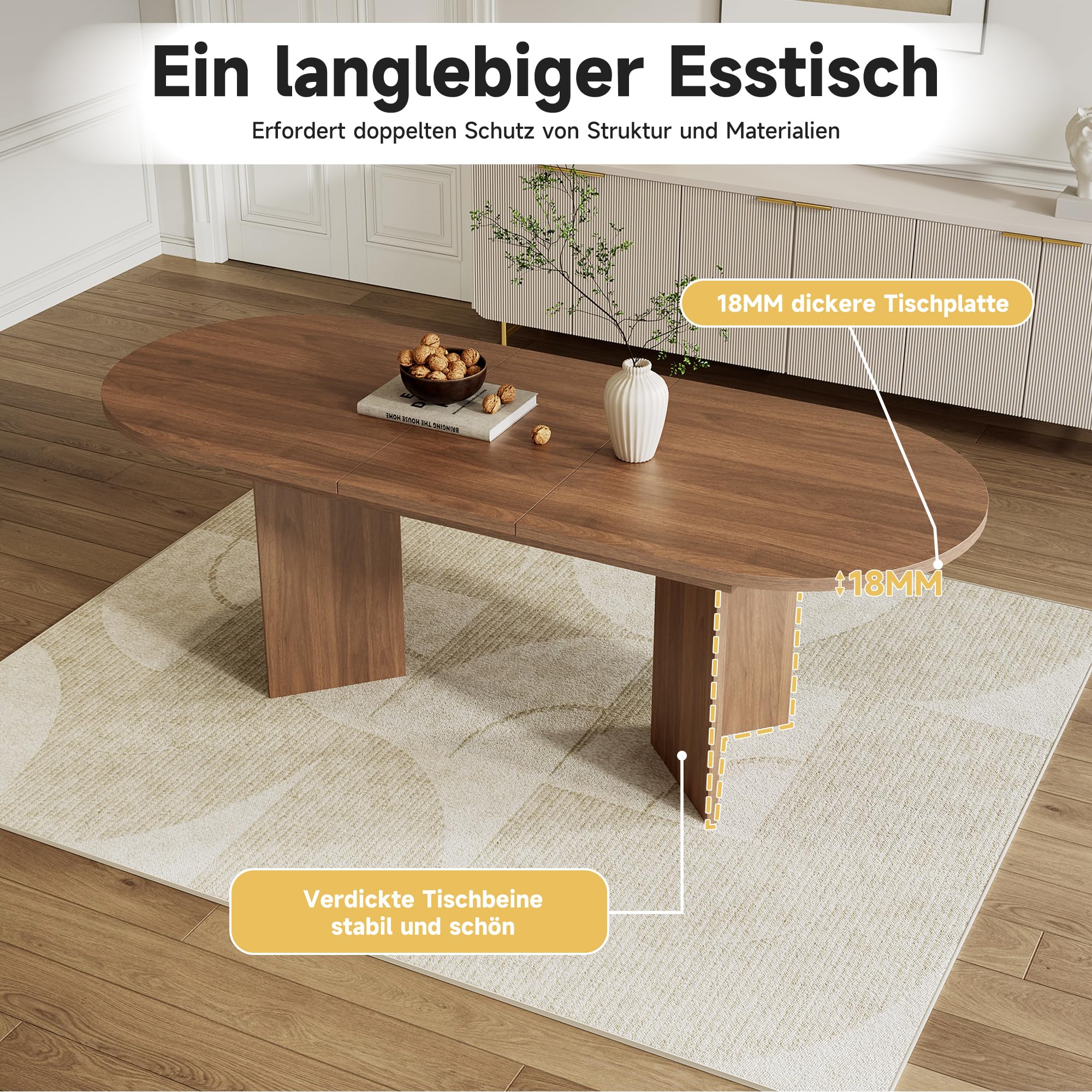 Table à manger extensible 120/160 x 80 cm, table à manger extensible pour 4-6 personnes, table de cuisine rectangulaire avec coins arrondis et plateau de 18 mm (noyer, 120/160 x 80 cm)