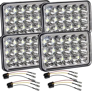 Haitzu 4x6 Led Headlights w/ H4 Socket, Dot Approved Peterbilt Headlights Rectangular H4651 H4652 H4656 H6545 Headlamp for Kenworth Freightinger Ford Probe Chevy Oldsmobile Cutlass 4PCS