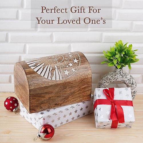 Miniatura 6 de Ajuny Caja de almacenamiento de joyas decorativa hecha a mano con tallas de sol, multiusos, caja de recuerdos, organizador de regalos