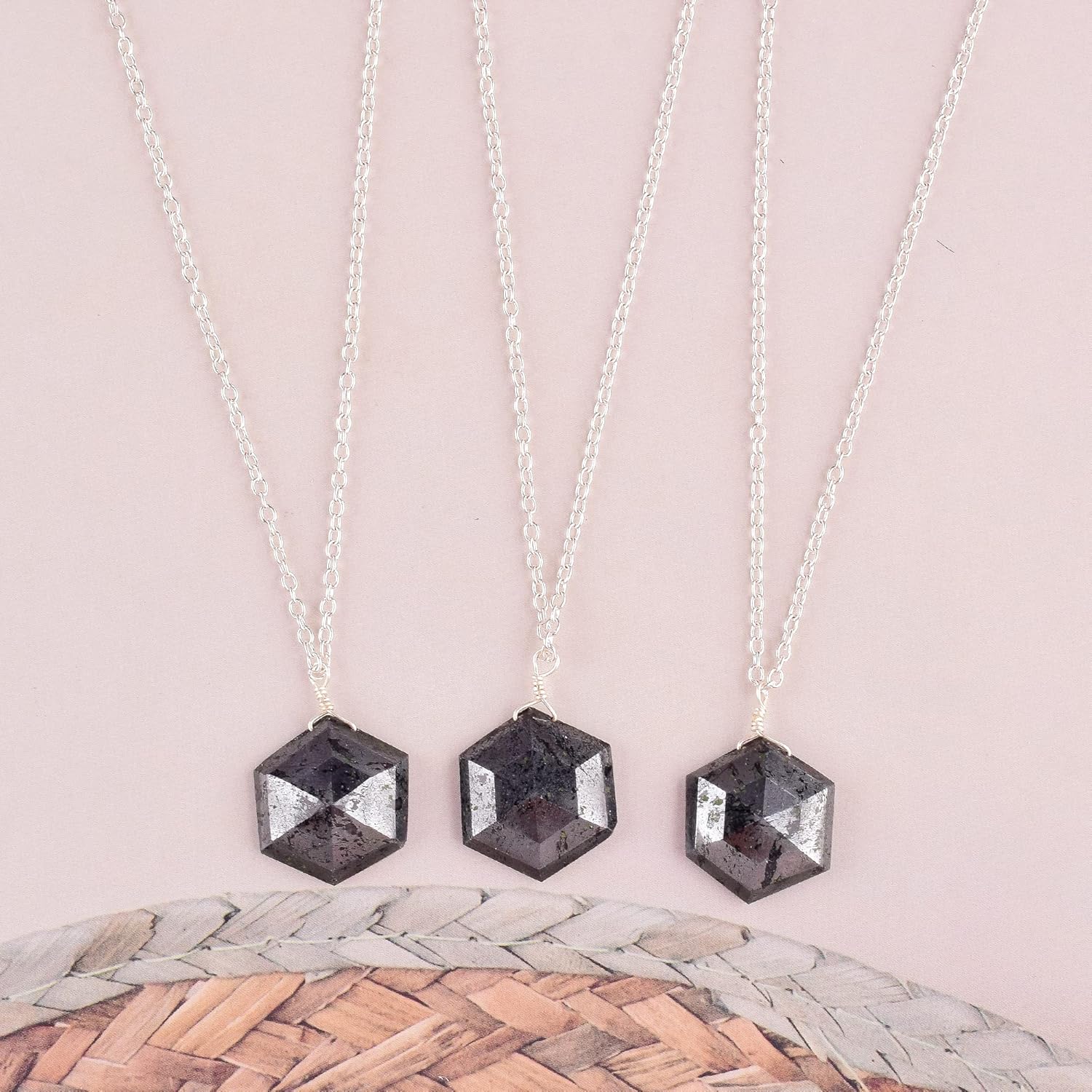 Natural Hematite Pendant Necklace, Hexagon Cabochon Gemstone, Energy Healing Crystals, Birthday, Gift for Her, Gemstone Jewelry 18 inch AAA+ Quality (hematite) - Image 7