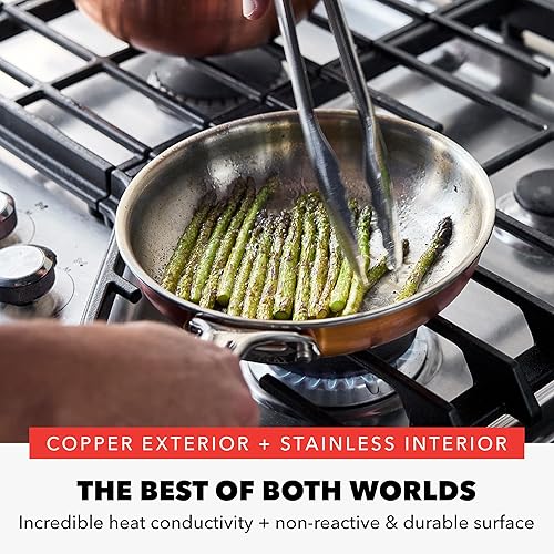 Miniatura 10 de GreenPan x Bobby Flay 8 piezas de ollas y sartenes recubiertas de cobre, juego de ollas de inducción, marcas de medición, base y interior de acero