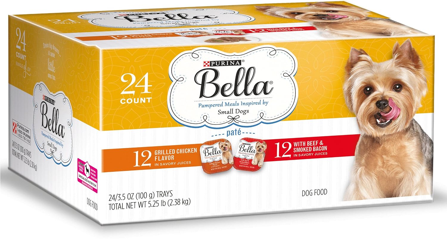 Purina Bella Small Breed Pate Wet Dog Food Variety Pack, Grilled Chicken & With Beef - (24) 3.5 oz. Trays