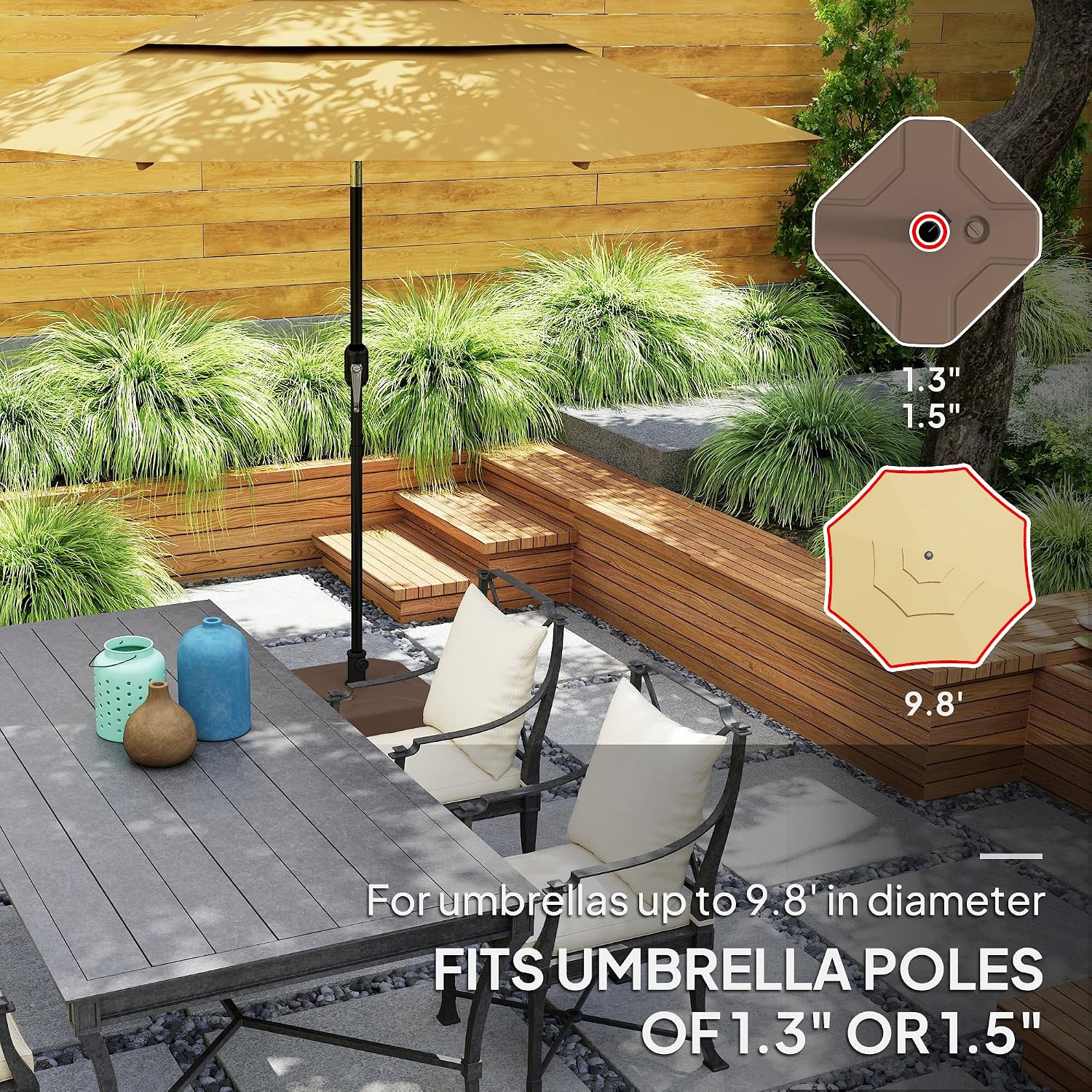 Outsunny Square Patio Umbrella Base Holder, Heavy Duty Outdoor Umbrella Stand Base, Filled Up to 55lbs with Sand or 44lbs with Water for Poolside, Garden (Brown)