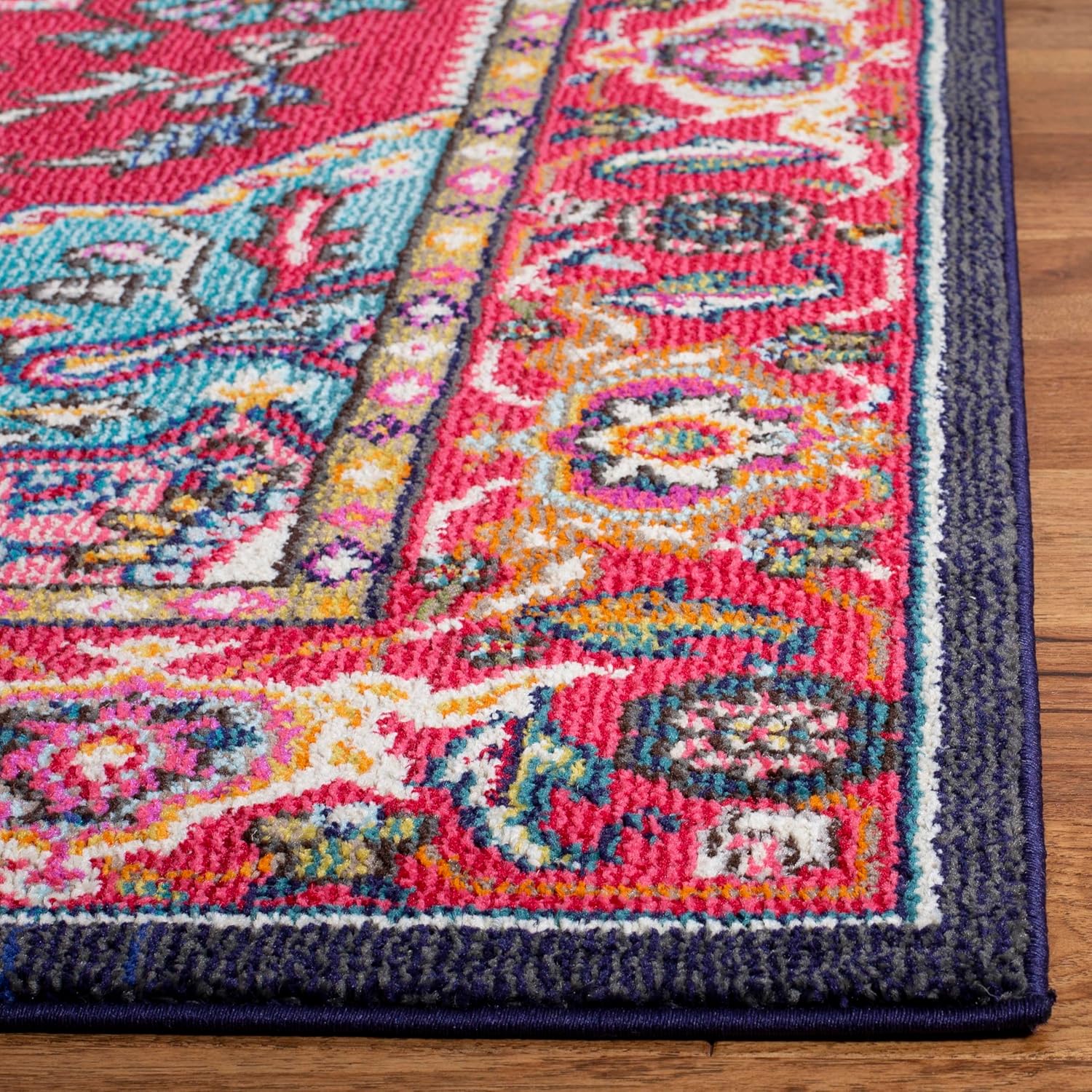 SAFAVIEH Monaco Collection Accent Rug - 3'4" x 4'7", Red & Turquoise, Medallion Distressed Design, Non-Shedding & Easy Care, Ideal for High Traffic Areas in Foyer, Living Room, Bedroom (MNCB207C)
