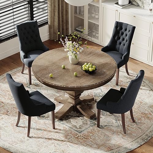 Miniatura 68 de COLAMY Juego de 2 sillas de comedor con botón copetudo, sillas de comedor tapizadas con patas de madera, sillas de cocina con respaldo alado para