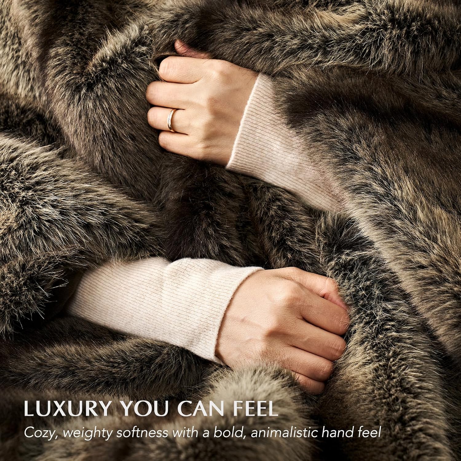 EVERGRACEHOME Luxury Faux Fur Throw Blanket, Soft Fluffy Faux Mink Blankets for Bed, Couch, Sofa, Thick Cozy Plush Warm Fur Throws with Reversible Velvet, Ombré Sable Brown, 60"x80" - Image 4