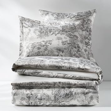 Z Gallerie Jungle Toile Bedding Set - Grey Queen Duvet Cover + 2 Standard Pillow Sham Covers-Ivory/Black