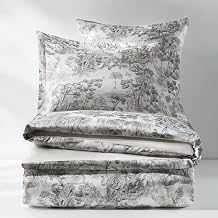 Z Gallerie Jungle Toile Bedding Set - Grey Queen Duvet Cover + 2 Standard Pillow Sham Covers-Ivory/Black
