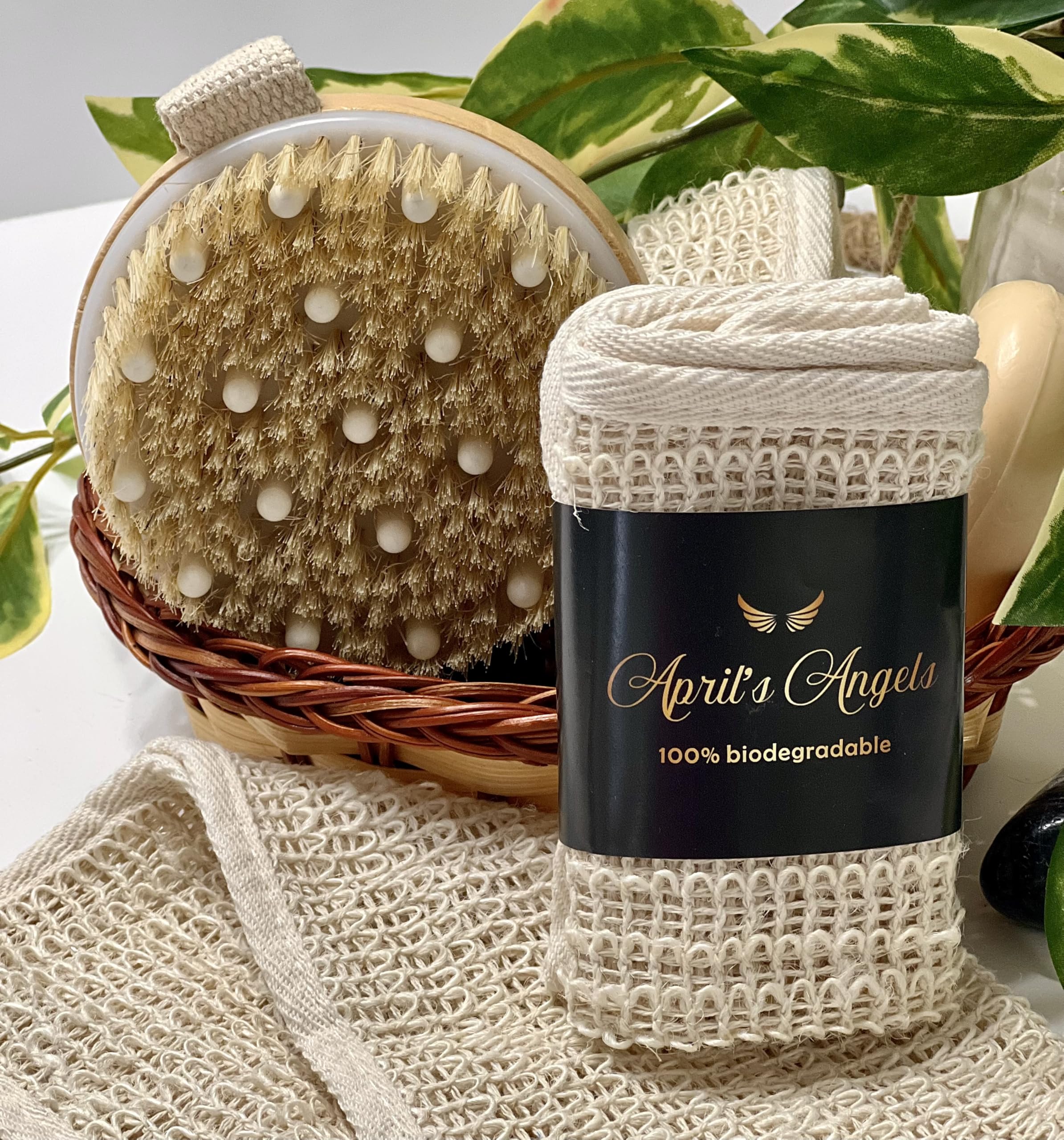 100% Natural Sisal Washcloth & Exfoliating Dry Brush (2 pcs) | Excellent Dry & Wet Exfoliation | Anti-Cellulite + Unclogs Pores | Increases Energy +