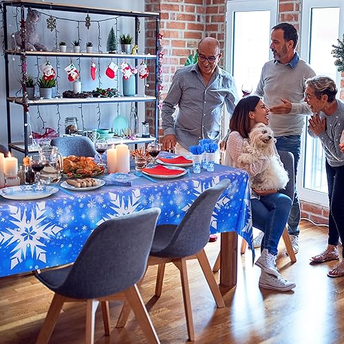 Miniatura 6 de durony 145 piezas de suministros de fiesta de cumpleaños de Frozen, vajilla desechable, platos de papel de copo de nieve de invierno, servilletas,