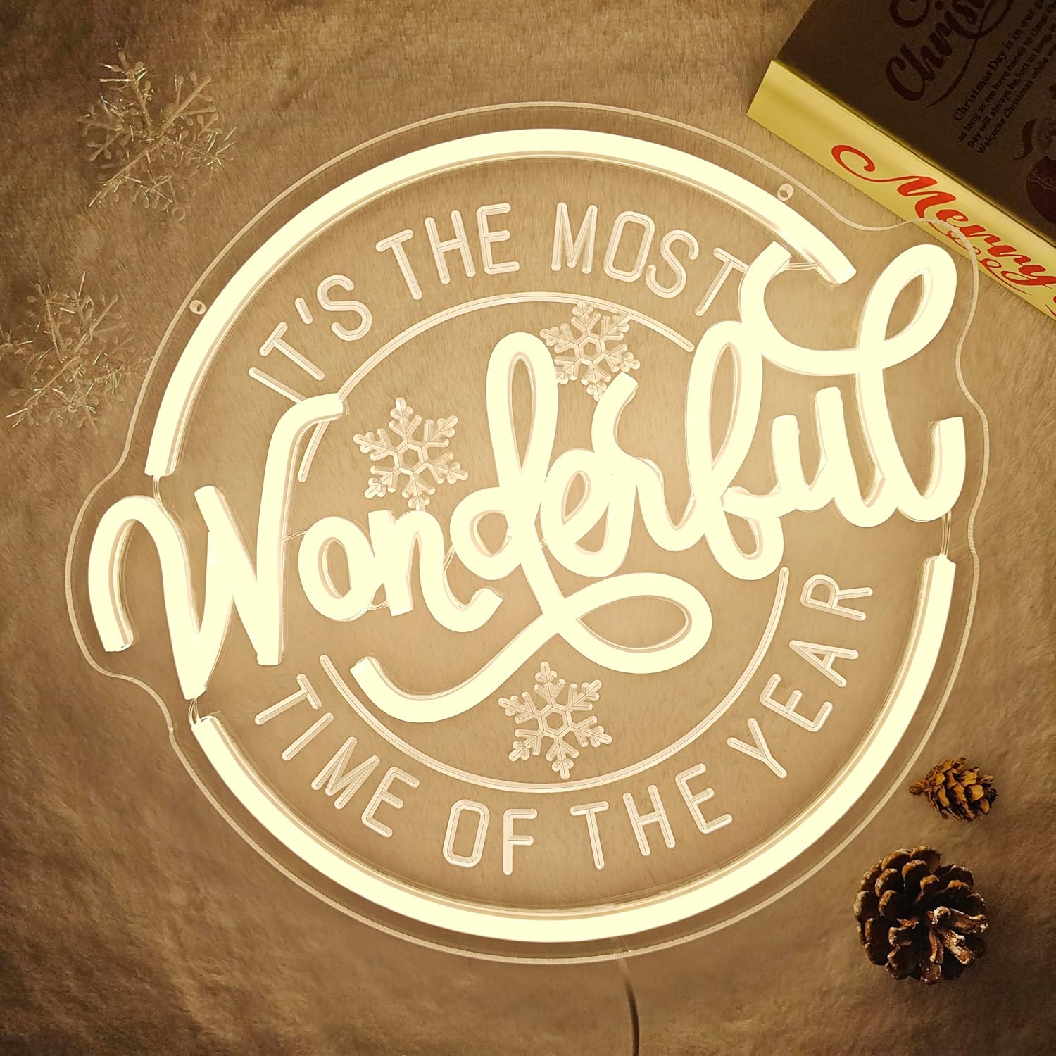 Christmas Neon Sign It's the Most Wonderful Time of the Year Sign Dimmable Farmhouse Christmas Neon Lights for Wall Decor Xmas Led Signs for Home Decor