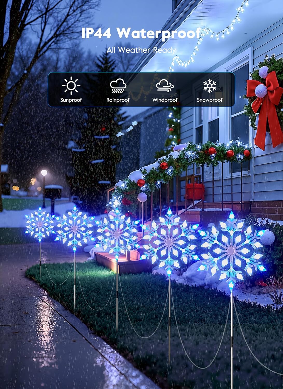 Brightown Snowflake Lights Outdoor, 10 Large Snowflake Christmas Pathway Lights, Christmas Decorations Outside Yard Sidewalk Walkway Driveway Marker Stake, Blue & White