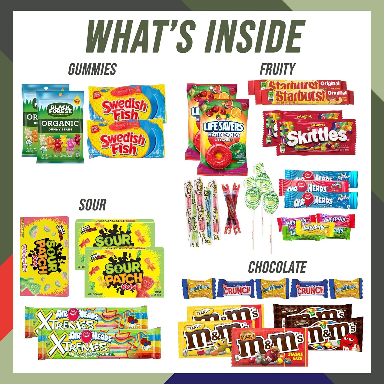 Military Birthday Candy Snack Box (40 Full Size Variety Gift Basket Care Package) Gummy Snacks, Swedish Fish, Chocolate & More - My Hero Crate