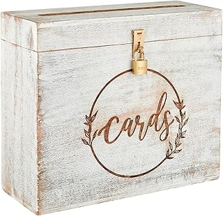 Wedding Card Box with Card Slit and Lock 12"X10"X4.5"- Gift Wishing Well Card Box for Weddings, Receptions, Birthdays, Graduations, Baby Showers, Honeymoon Funds WBKH (White)