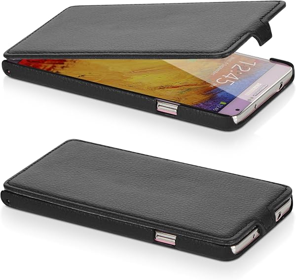 DONZO Handyhülle Flip Cover Case für das Samsung Galaxy Note 3 / N9000 / N9002 / N9005 in Schwarz Flip Structure als Etui seitlich aufklappbar im Book-Style - 1