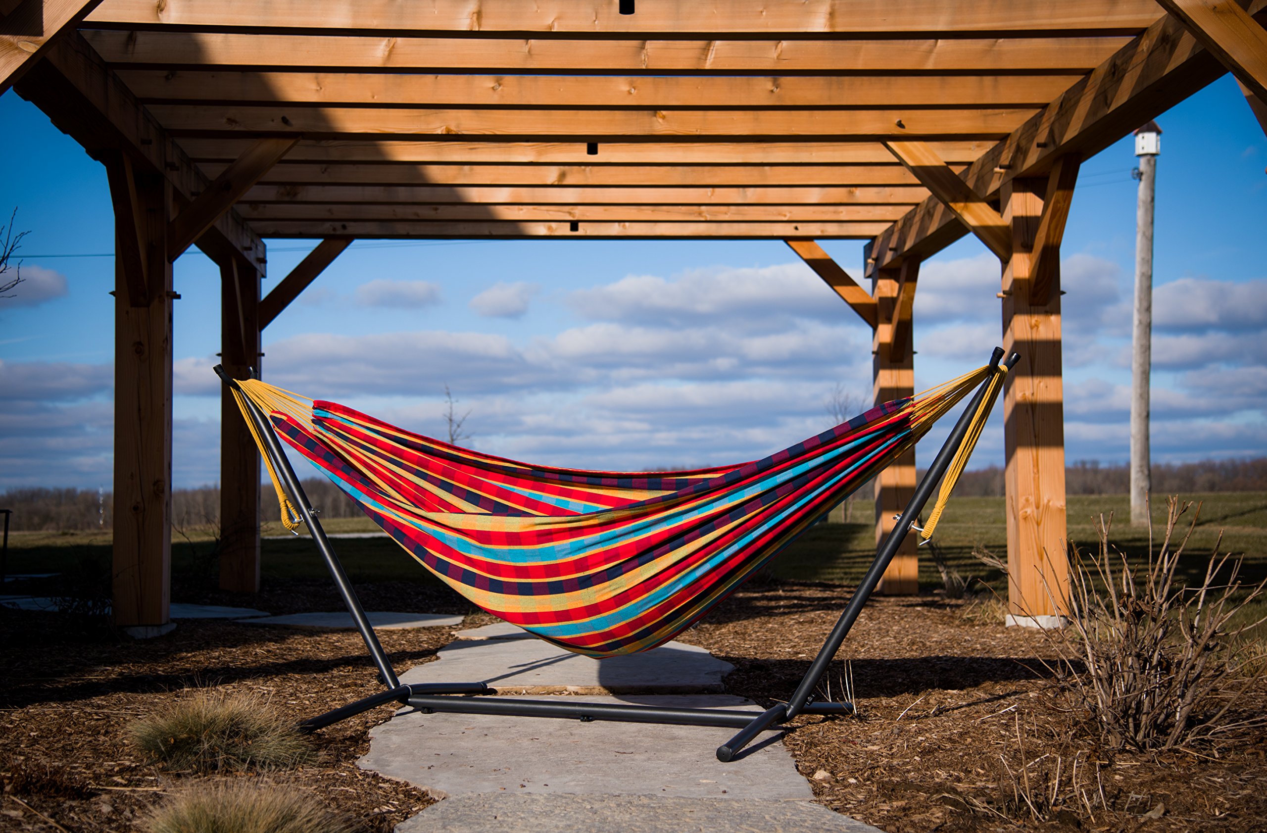 Vivere Doppel Baumwolle Hängematte mit Hängemattengestell 250 cm, Paradies