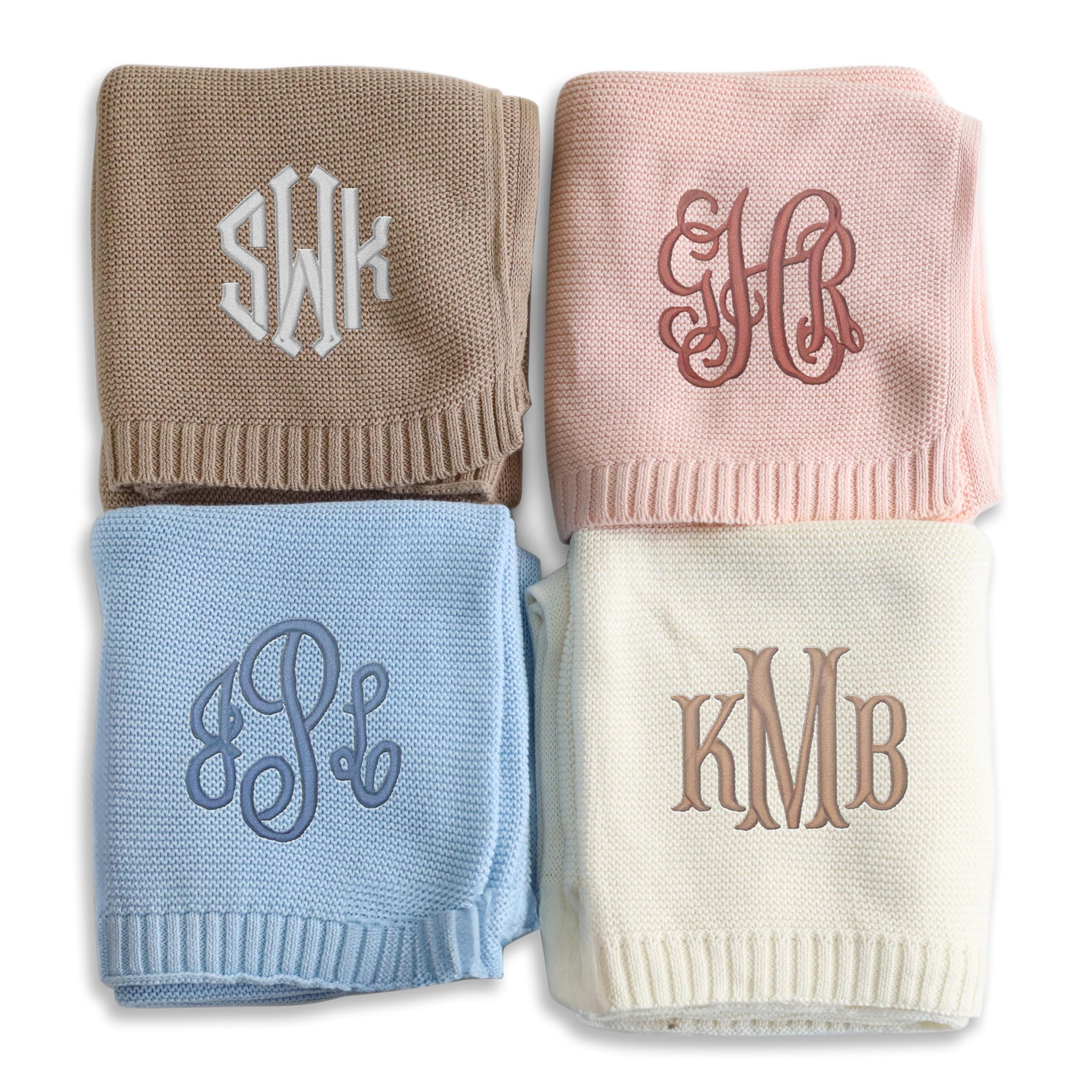 Locobird Embroidered Baby Blanket - Personalized With Initials or Name for Boys and Girls - Custom Knit Blanket With Monogram