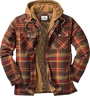 Legendary Whitetails Men's Plaid Flannel Shirt Jacket Quilted with Hood Polyfill Insulated