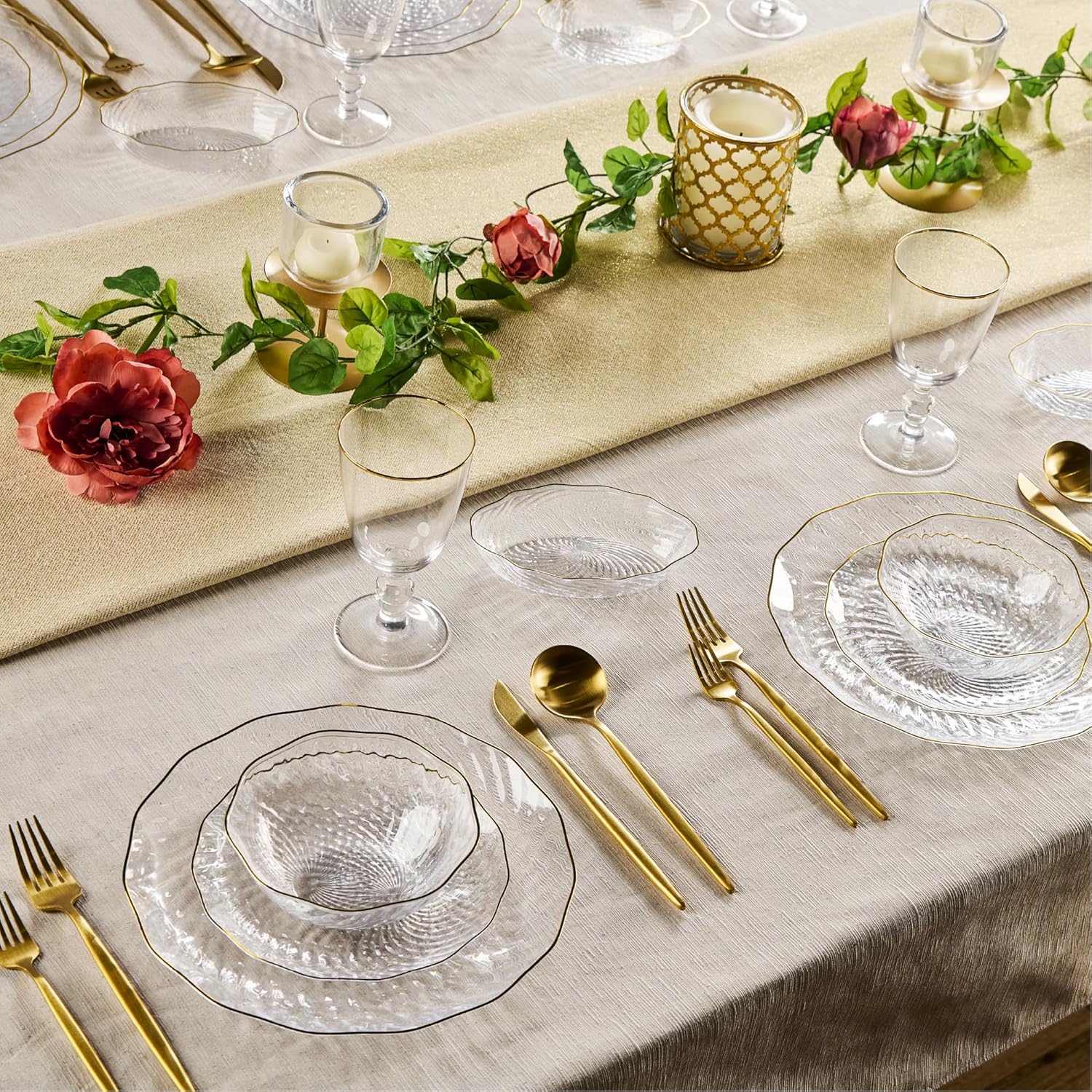PLASTICPRO 30 Pack Elegant Plastic Plates 7 inch Clear with Gold Rim Spiral Design Disposable Plastic Dinner Plates - Image 3
