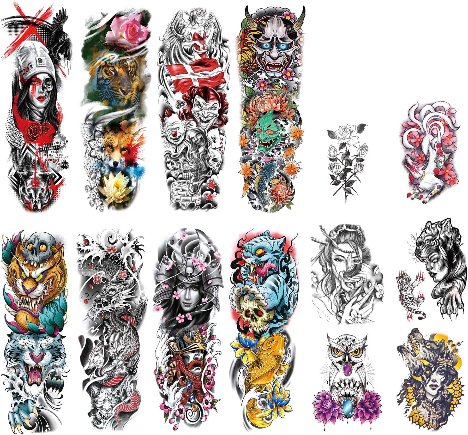 DaLin Extra Large Full Arm Temporary Tattoos and Half Arm Tattoo Sleeves for Men Women, 14 Sheets (Collection 13)