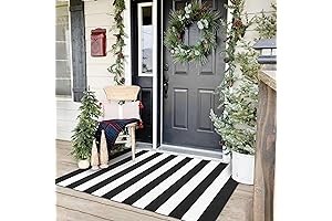KOZYFLY Black and White Striped Area Rug - A Budget-Friendly Outdoor Oasis