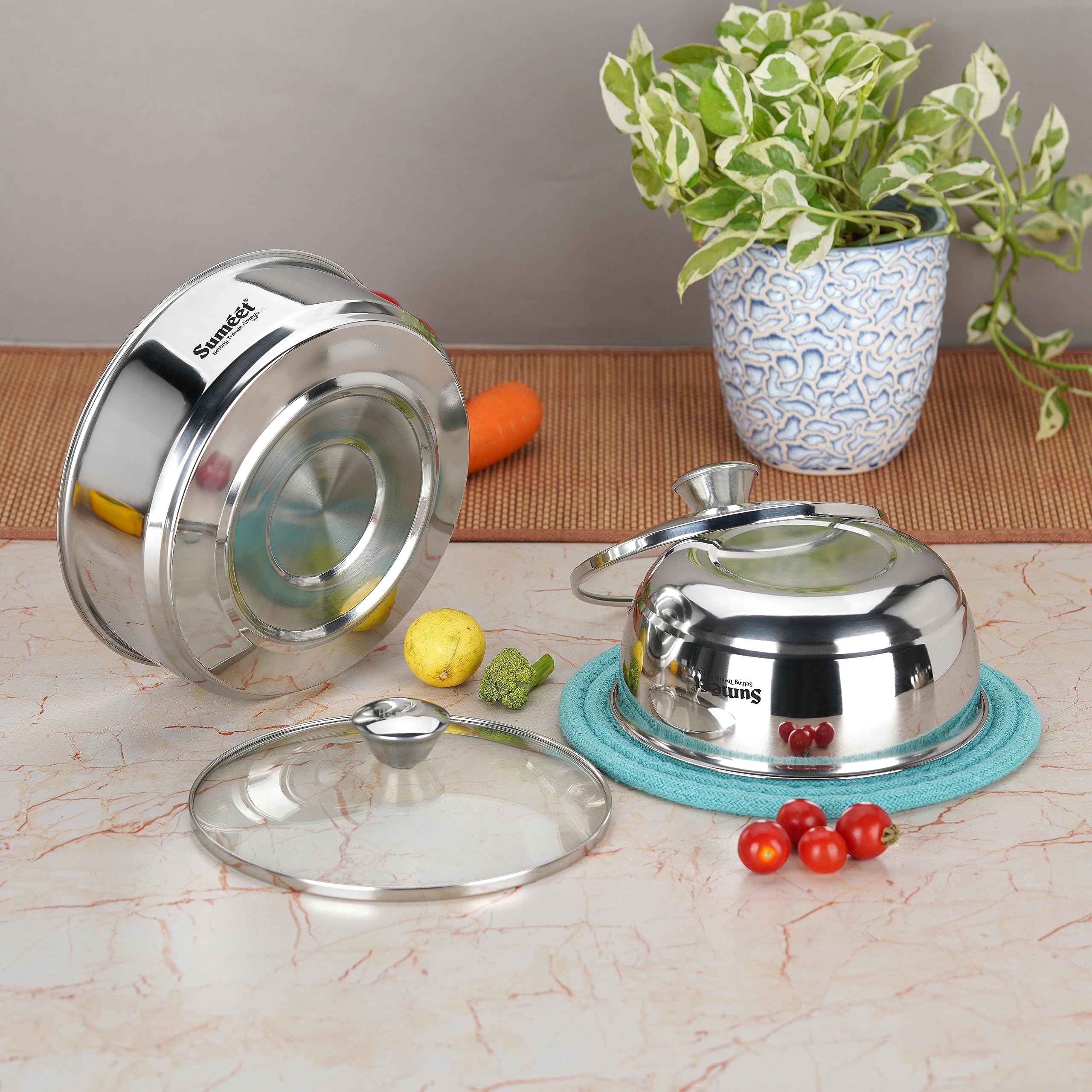 Sumeet Smart Serve - Set di 2 pentole isolanti in acciaio inox per sabji/sugo e roti/chapati da 1 l ciascuno, colore: argento