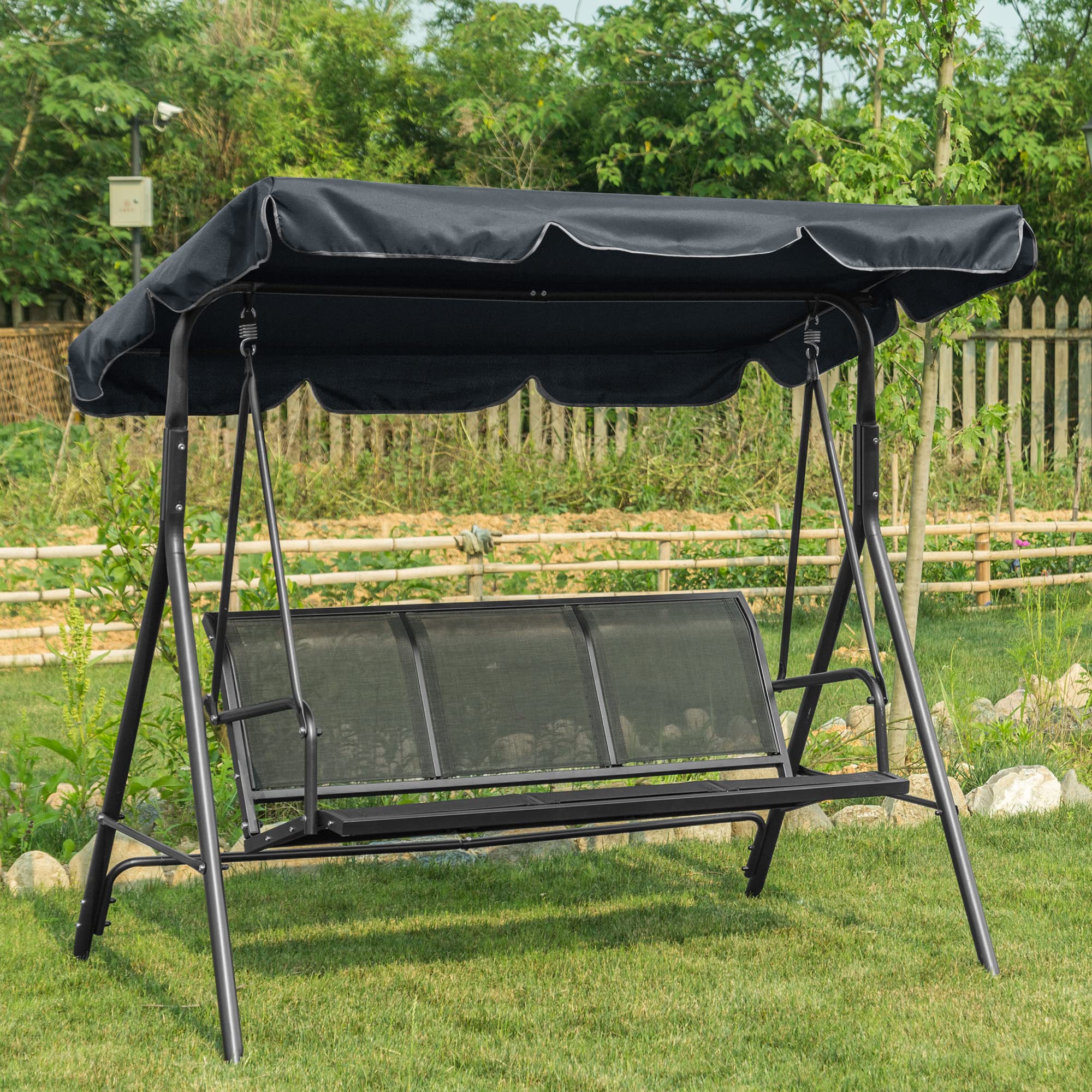 M MCombo 3-Sitzer Hollywoodschaukel Gartenschaukel Gartenliege Schaukelbank 8007(Grau)