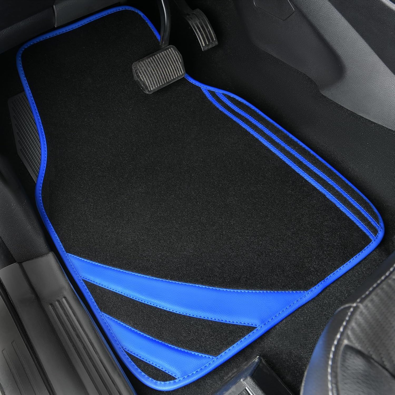 CAR PASS Faux Leather Car Mats Blue Edge Waterproof Car Floor Mats Car Carpet Mats 4 Pieces with Double Stitch Line Anti-Slip Backing Design, Universal Fit for Most Vehicles,SUVs,Sedan,Vans - Image 7
