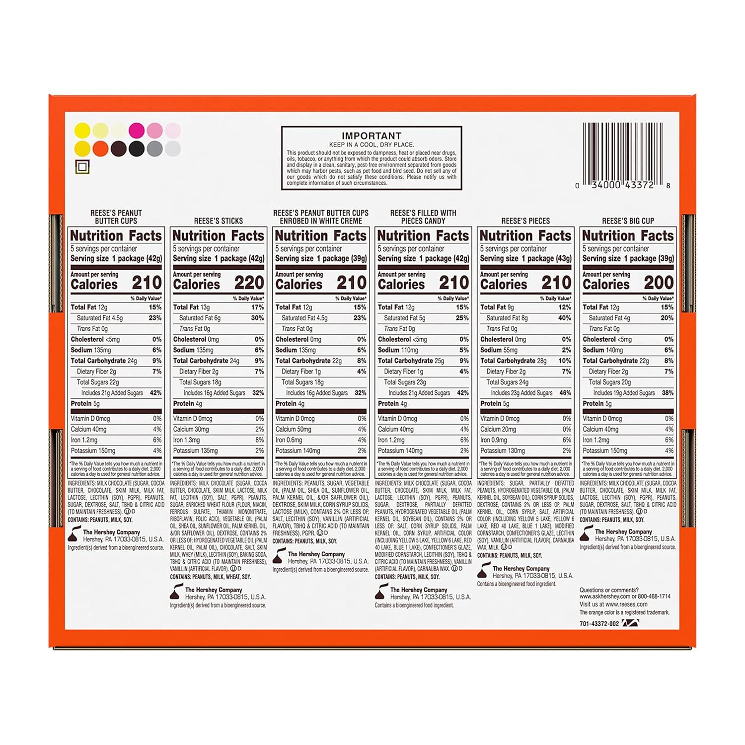 REESE'S Assorted Milk Chocolate White Creme Peanut Butter Candy, Easter Gift, 44.1 oz Bulk Variety Box (30 Pieces) : Everything Else