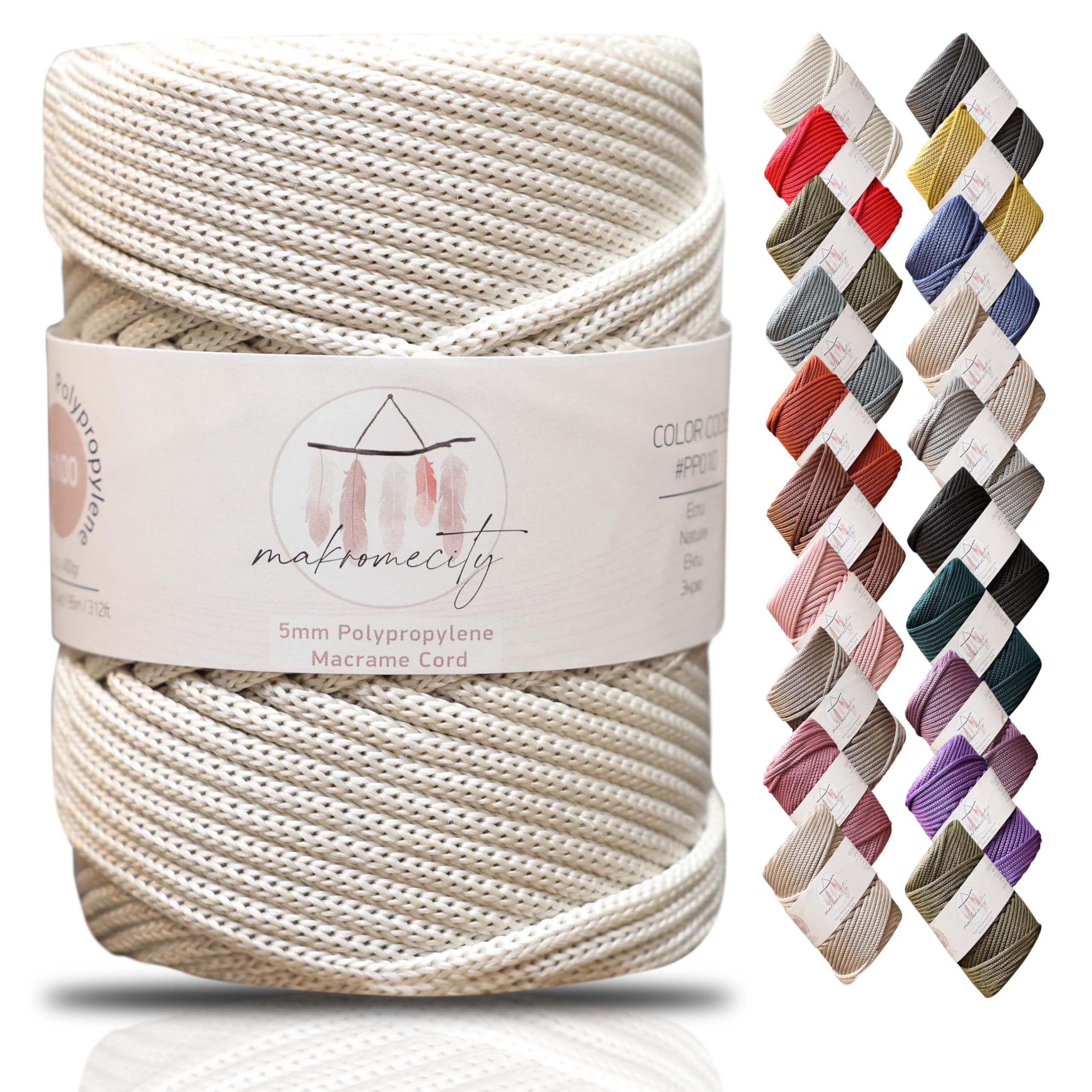 Cordon en polyester macramé 5mm écru Makromecity pour vos créations de suspensions et de tapis