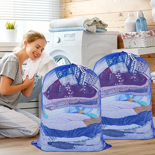 Miniatura 2 de Windyun Bolsa de malla para la lavandería, 9 unidades, 30 x 40 pulgadas, bolsas de malla grandes de alta resistencia, con cordón, con bloqueo