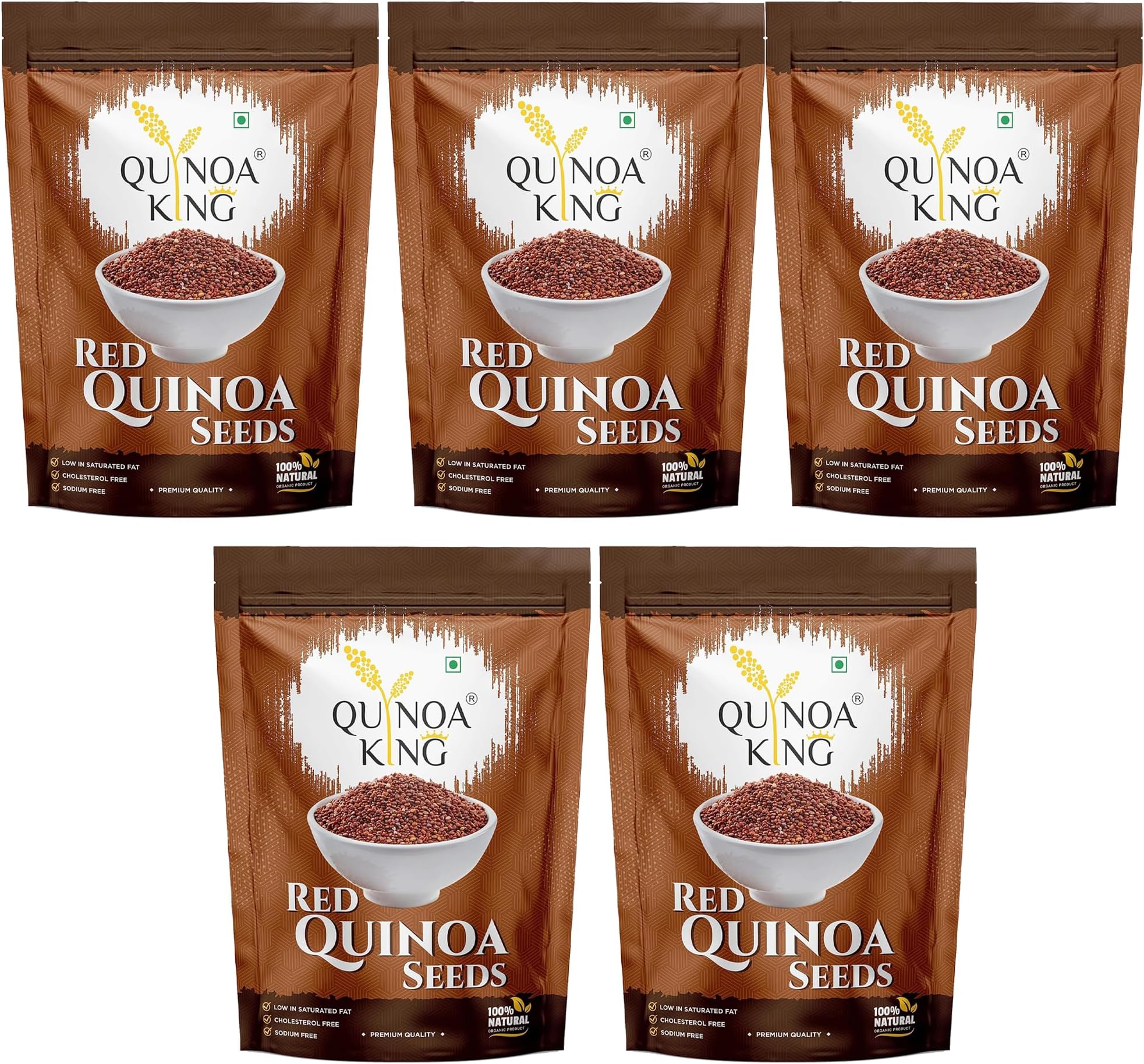 QUINOA KING Red Quinoa Seeds 5Kg| (5 Pack Of 1kgs Packets) | | Gluten Free |Weight Loss| Raw Super Food