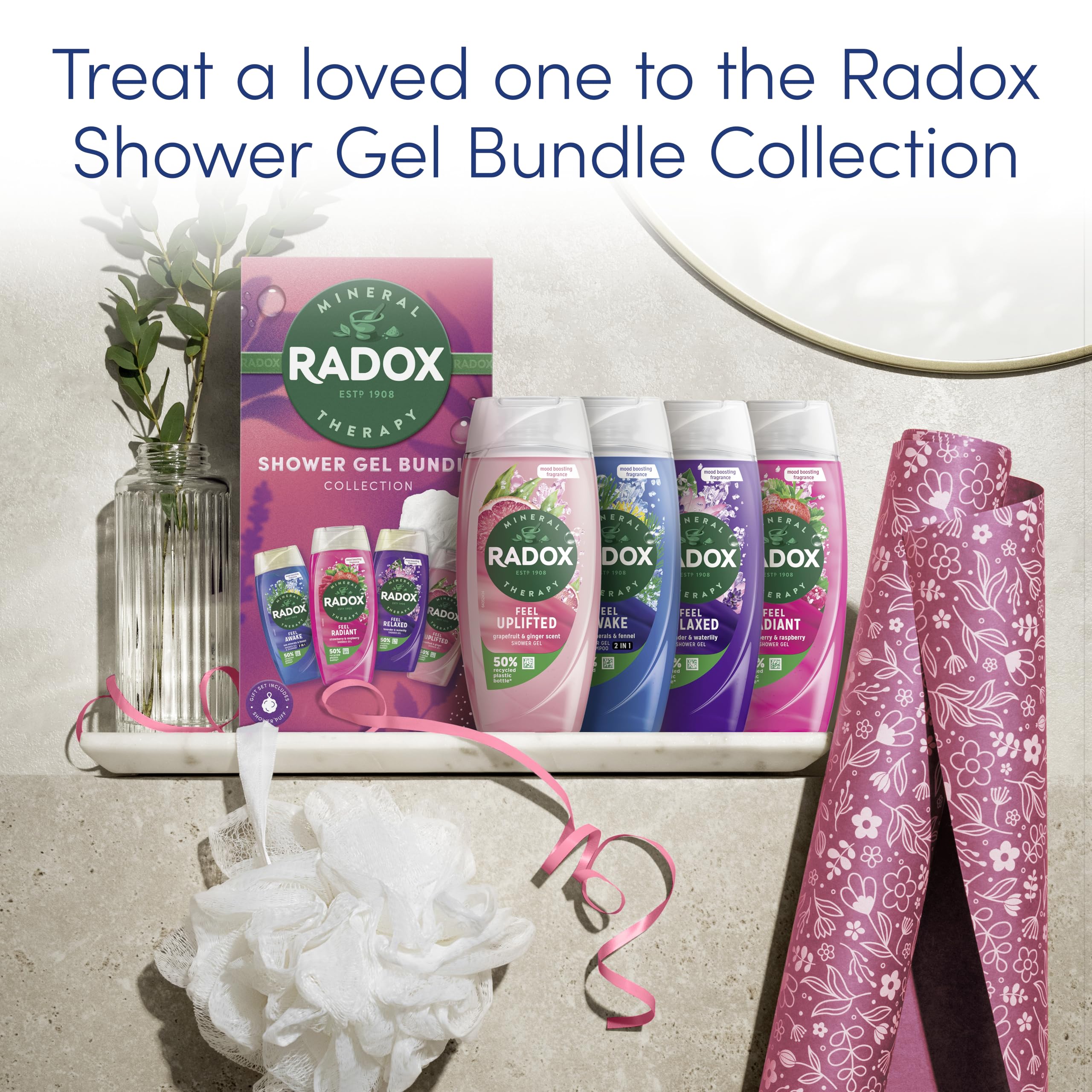Radox Shower Gel Bundle Collection Gift Set including four shower gels and a shower puff perfect for any occasion 4 piece - Image 3