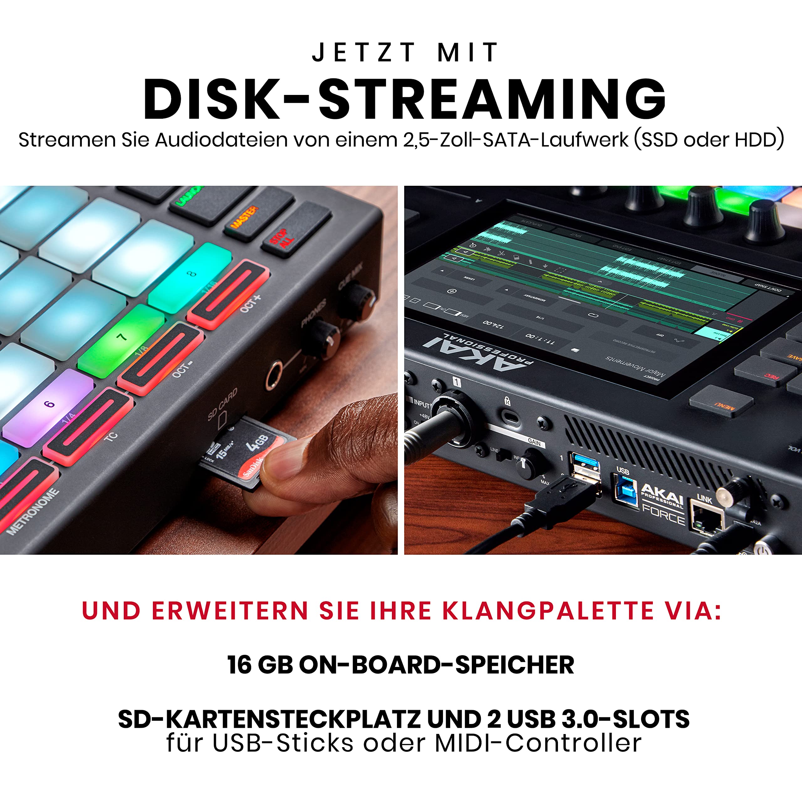 Akai Professional FORCE – Standalone-Musikproduktion, MIDI-Sequencer und DJ-System mit Synth-Engines, MPC-Sampling und Clip-Launching im Ableton-Stil