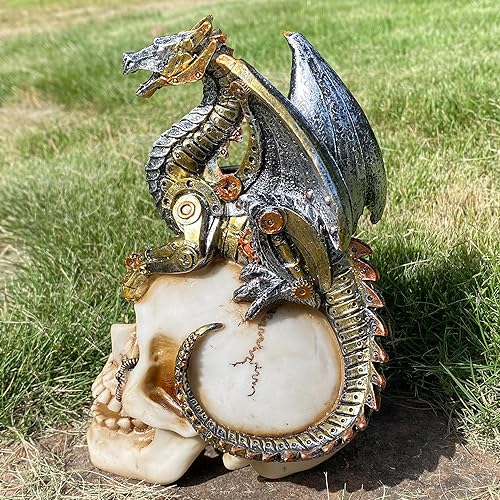 Miniatura 4 de Estatua de calavera humana steampunk, decoración del hogar, figura decorativa de Halloween, escultura, diseño de engranajes, figura de esqueleto de