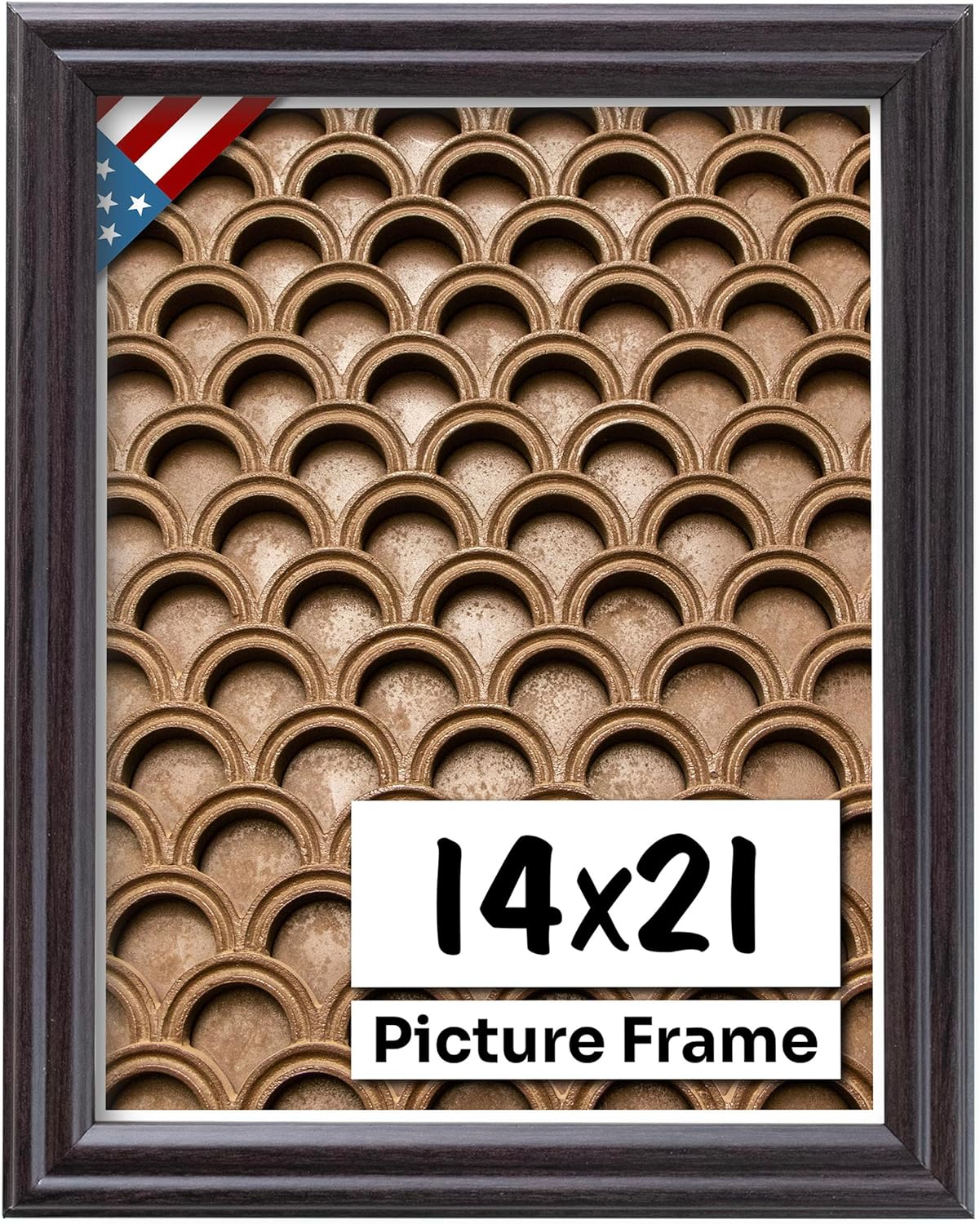 Coffee Brown 14x21 Picture Frame .75" Inch Wide - Dark Brown Wall Decor Handmade Solid Wood Frames with Preinstalled Hangers and UV Blocking Plexiglass 21x14 Frame