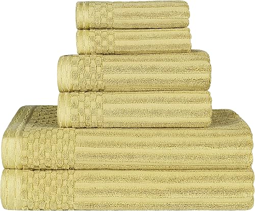 Superior Juego de 6 toallas de algodón sólido y acanalado, toallas de cara de 13 x 13 pulgadas, toallas de mano de 16 x 28 pulgadas, toallas de baño