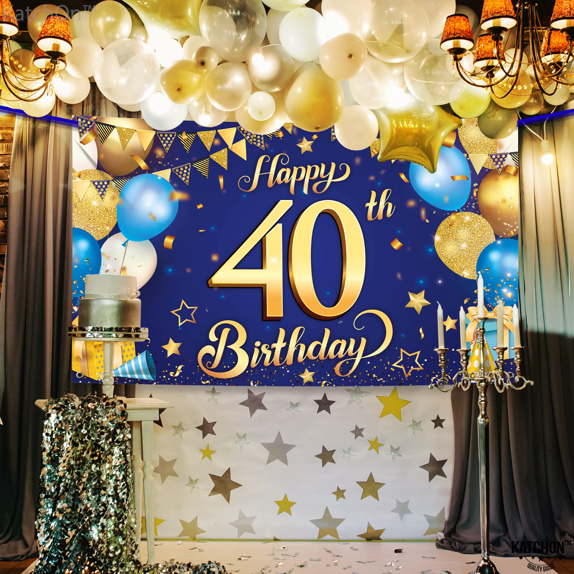 Geburtstagsbanner 75. Geburtstag – Marineblau & Gold, 10 Meter, 40 Flaggen