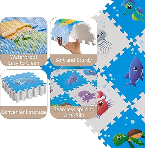 Miniatura 3 de PLAY 10 Alfombrillas de rompecabezas para piso, tapete de juegos de espuma para bebés, tapete de rompecabezas para bebé, tapete de espuma de 34 x 34