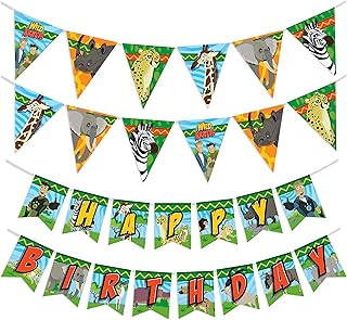 Treasures Gifted Officially Licensed Wild Kratts Birthday Party Supplies - Set of 3 Wild Kratts Birthday Banners - 1 Happy Birthday Banner & 2 Triangle Birthday Pennants - Wild Kratts Room Decorations