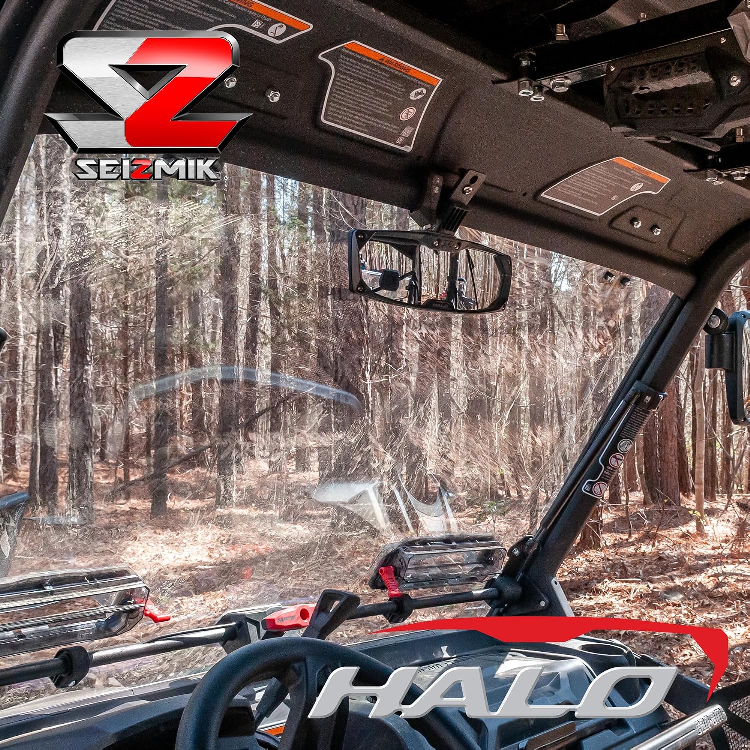 SEIZMIK Halo-R UTV Rear View Mirror for 1.875 inch and 2 inch Round Tube UTV Models | Fits select Can Am, Kawasaki, Honda, and Kubota Models | Impact Resistant ABS Bezel