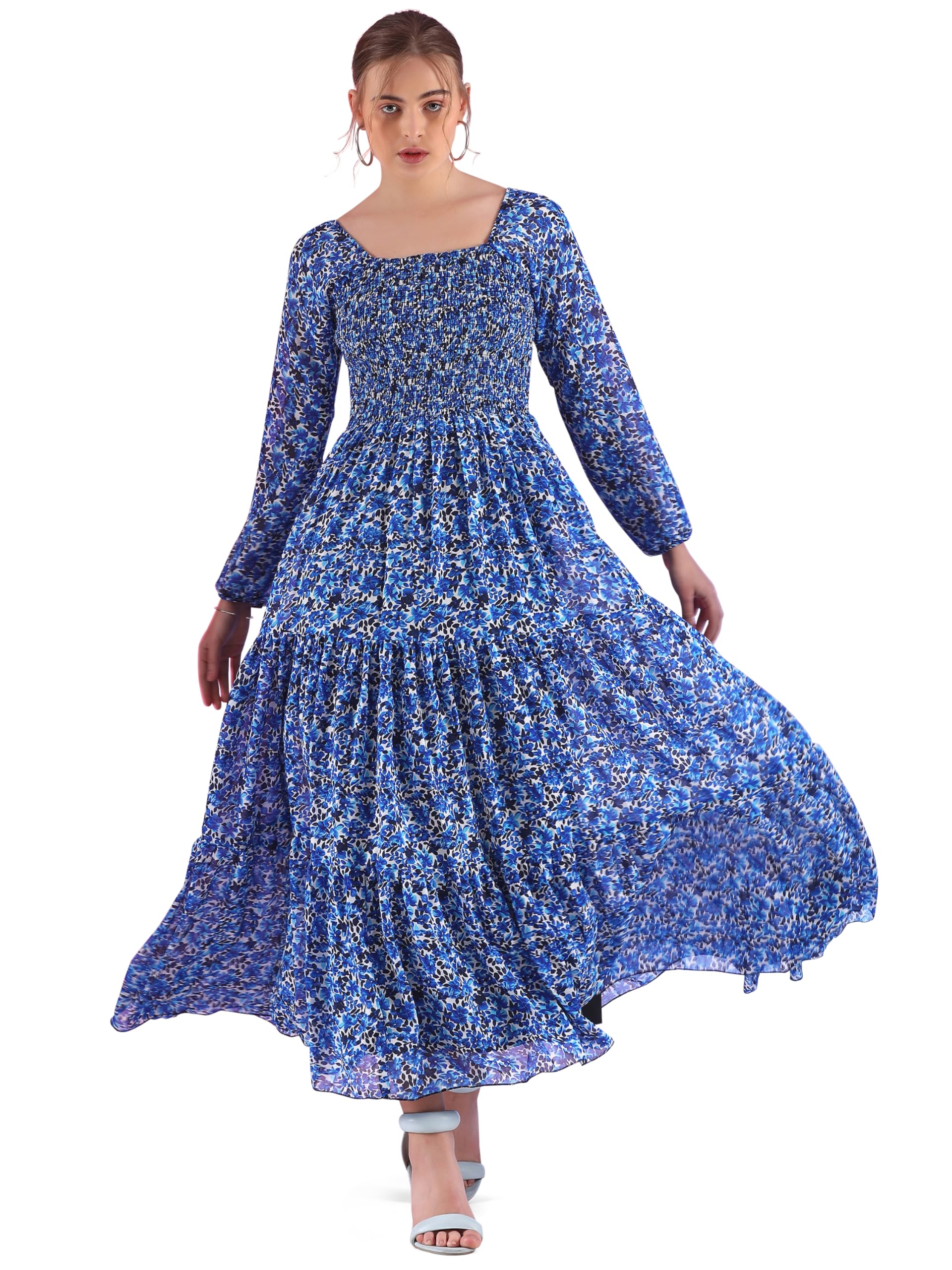 Sheetal Associates Women's Georgette Printed Casual Maxi Fit and Flare Dress