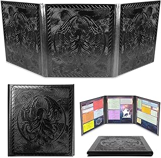 CASEMATIX DM Screen – 3-Panel Travel-Ready Dungeon Master Screen with Transparent Pockets, PU Leather GM Screen, Wet-Erase Compatible, Compact Size for Portable Tabletop RPG Campaigns