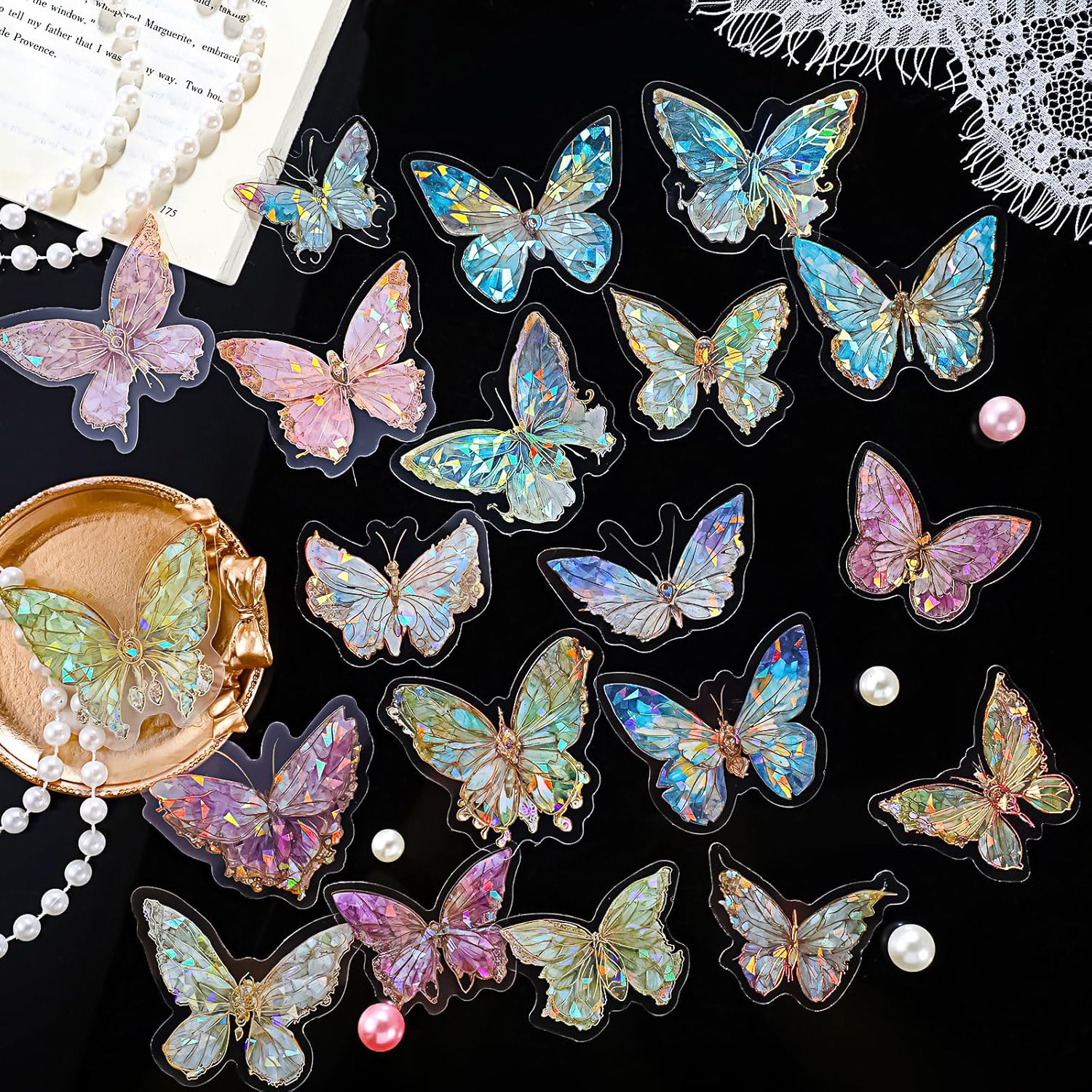Fulmoon 240 Pcs Butterfly Stickers Ice Crystals Waterproof
