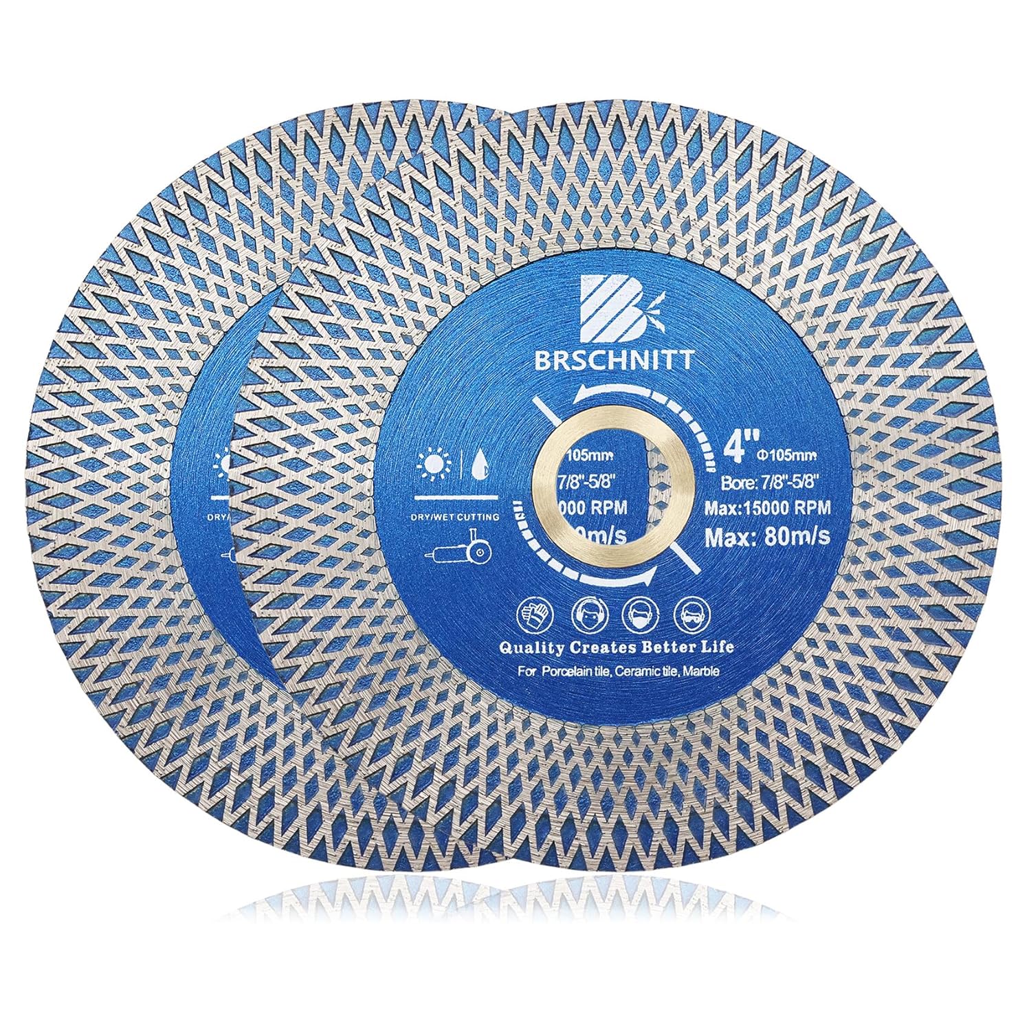 Diamond Porcelain Tile Saw Blade - BRSCHNITT 2pcs 4" Super Thin Diamond Cutting Grinding Disc with X Teeth Arbor 7/8“-5/8“ for Ceramic Tiles,Granite,Marble Angle Grinder Circle Saw Blade